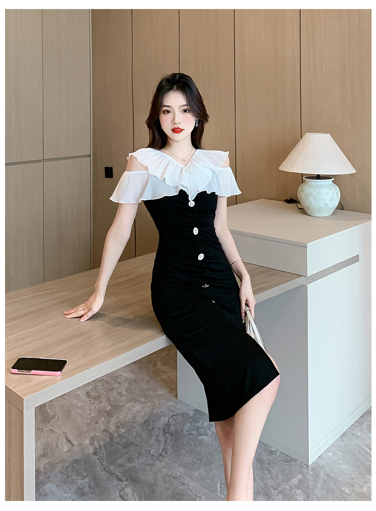 ĐẦM BODY PHỐI CỔ BẸT VAI CAO CẤP  D79